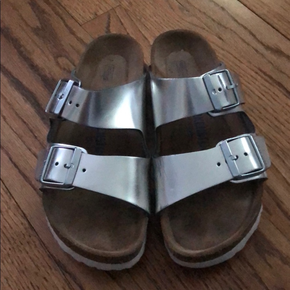Metallic Birkenstock slides